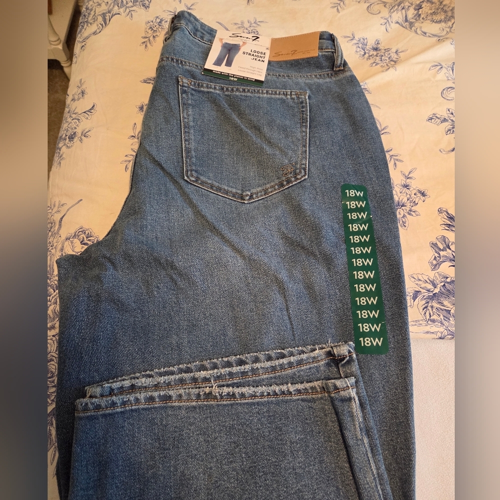 Seven7 Women's Classic Blue Wide Straight Leg Jeans Plus Size 18w
